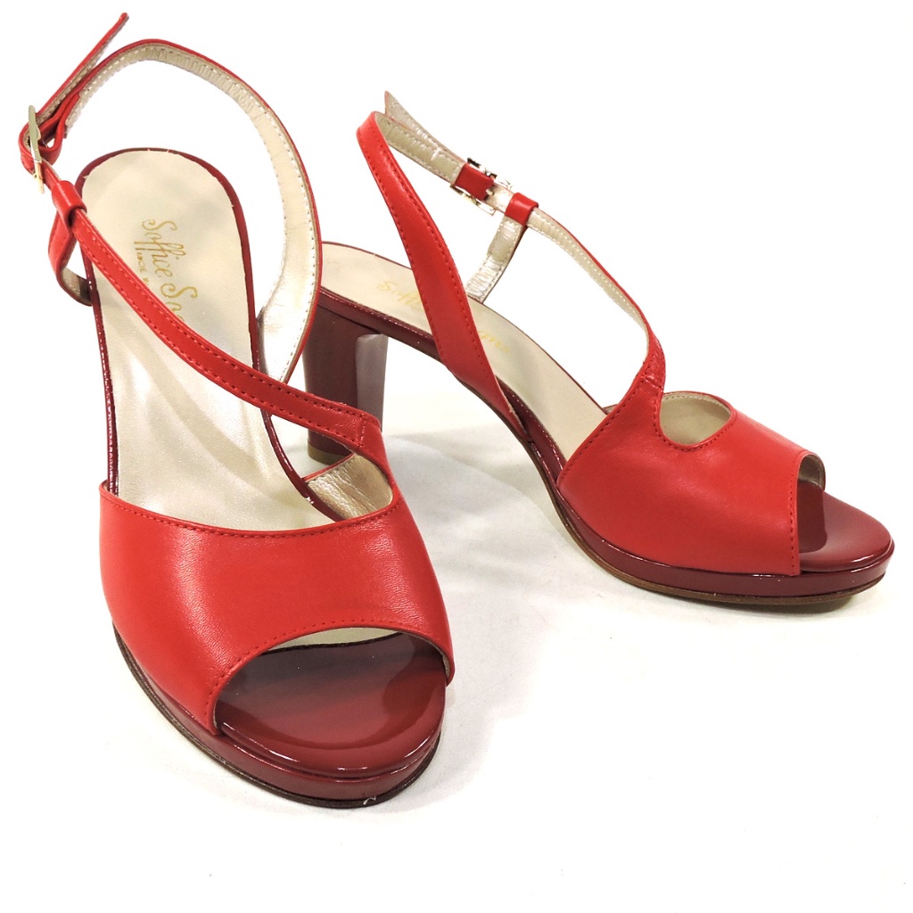 Soffice Sogno Women's Red Leather Summer Sandals